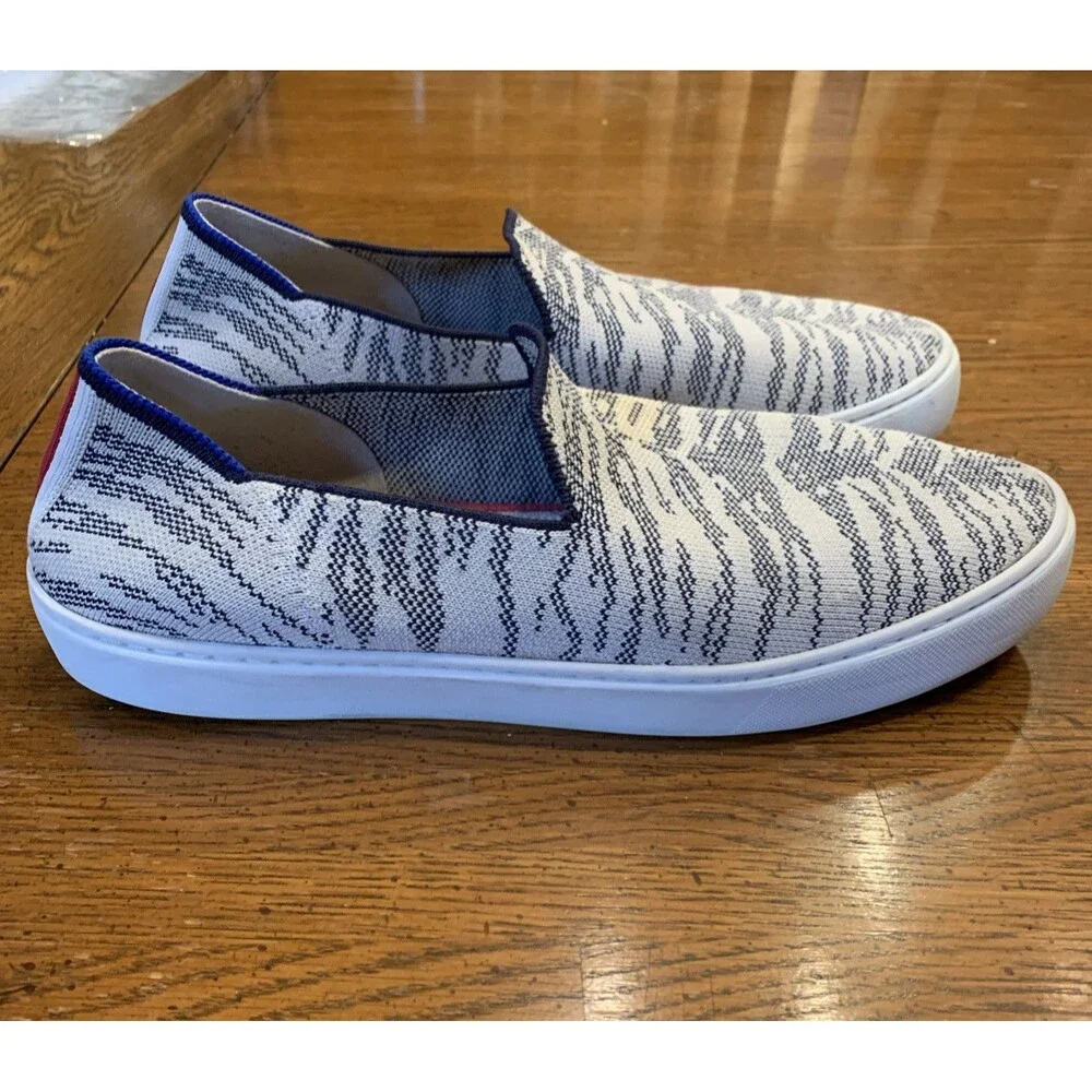 Rothy's Retired Rare Tiger Print Slip On Sneakers Shoes W10/EU 40.5/UK 7.5 Navy